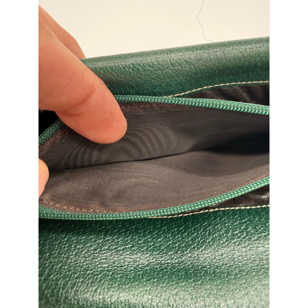 Vintage Gucci GG Canvas W Flap Continental Wallet Forest Green Leather Metal Bar - Picture 8 of 14